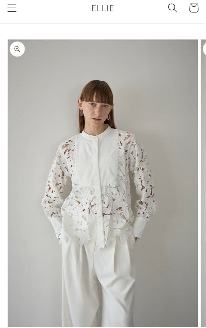 ELLIE デザイン ホワイト長袖ブラウス