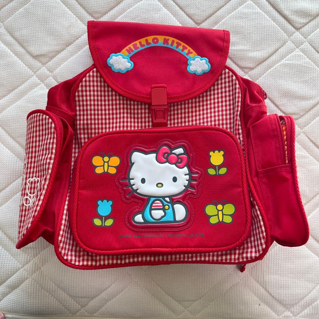 ハローキティ チェック リュックサック 平成レトロ 遠足 幼稚園