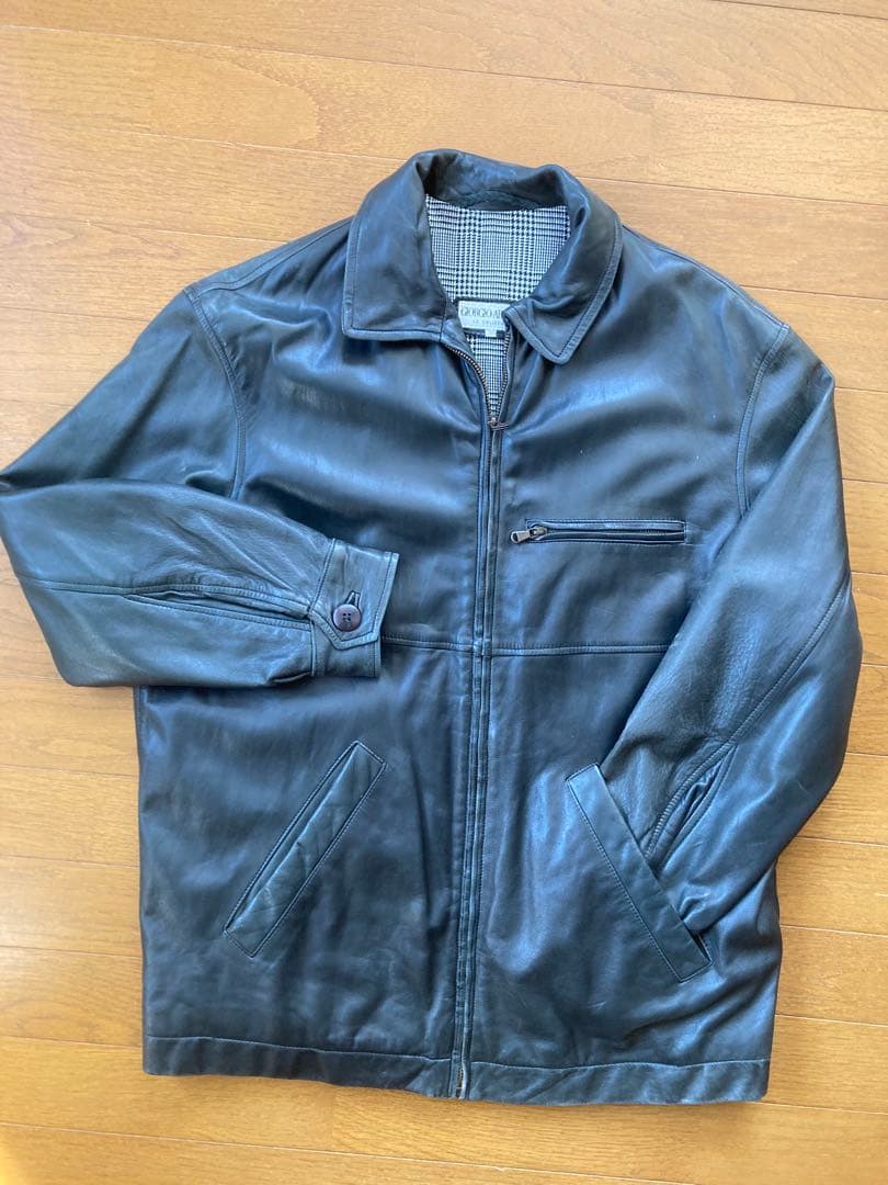 ブラックレザー ジャケット（GIORGIO ARMANI） GIORGIO ARMANI ライダースジャケット スポーツジャケット シングル