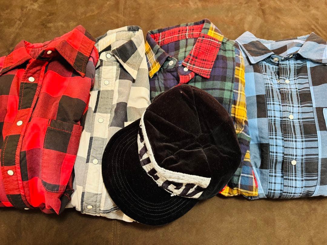 SEVESKIG チェックシャツ4点とベロア調キャップのセット