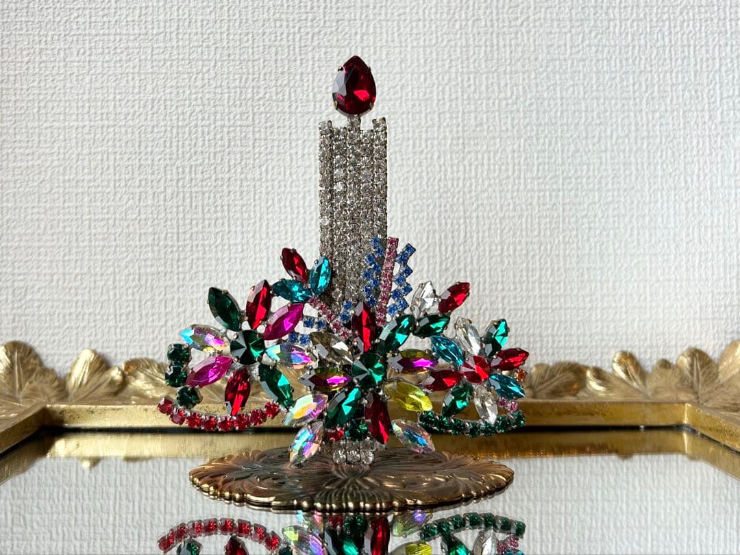 チェコガラス/ガラスツリー/キャンドル/卓上/クリスマス/ラインストーン/飾り