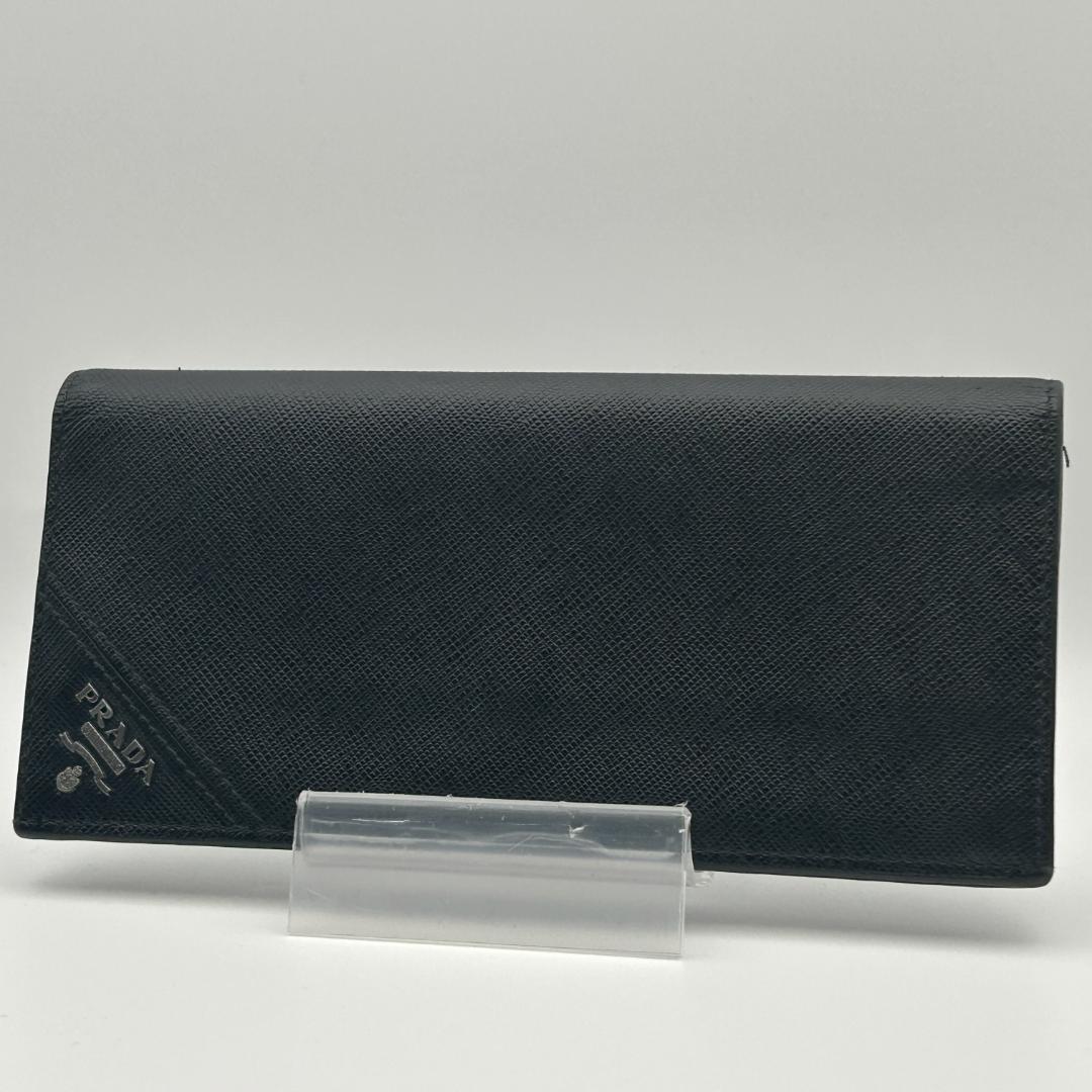 RFID搭載/極美品✨プラダ 長財布 サフィアーノレザー フラップ メタルロゴ