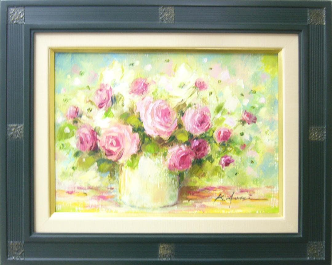 絵画 油絵 青木今陽 肉筆油絵 ピンク色の薔薇 絵画 油絵 青木今陽 肉筆油絵 ピンク色の薔薇 絵画 油絵 青木今陽 肉筆