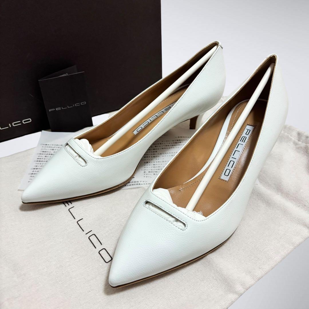 【未使用級】ペリーコ ANDREA アネッリ 白 38 パンプス 裏張り済