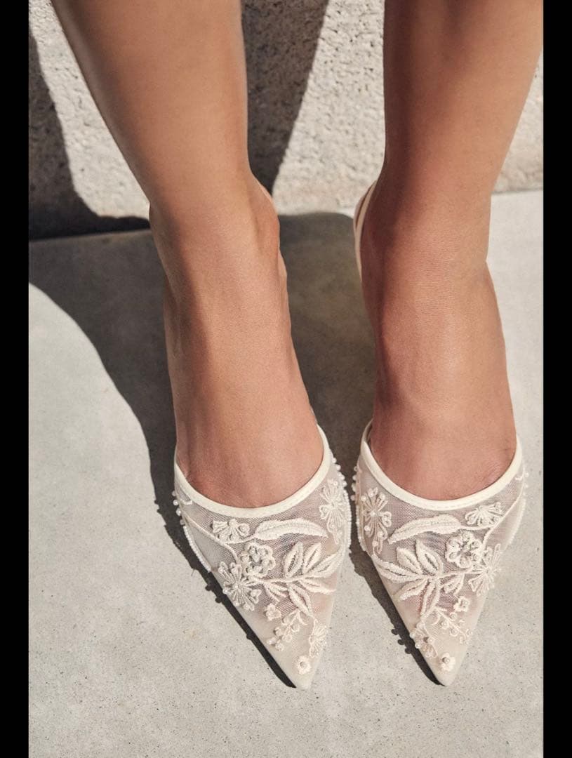 【新品タグ付き】ZARA 刺繍入りメッシュ、スリングバックスタイル　ホワイト24