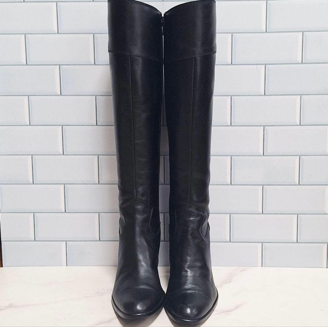 良品】 DIANA ダイアナ レザー ロングブーツ 23.5 サイドジップ 黒