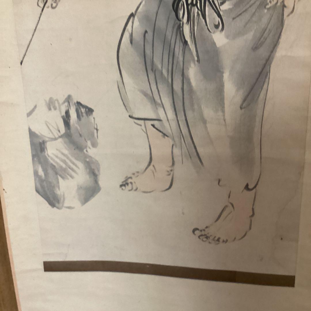 渡邉崋山 紙本淡彩水墨画 《 人 物 図 》 掛軸一幅 軸先木 模写 357