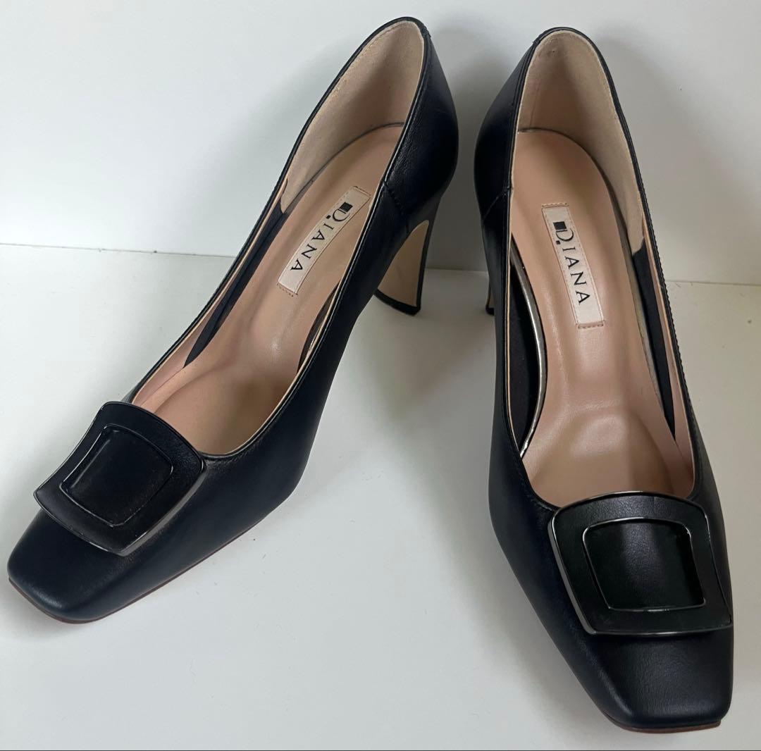 極美品 DIANA スクエアトゥ バックル ブラック ハイヒール 23cm 靴・バッグのダイアナ通販サイト ｜ バックル 黒 スクエアトゥ