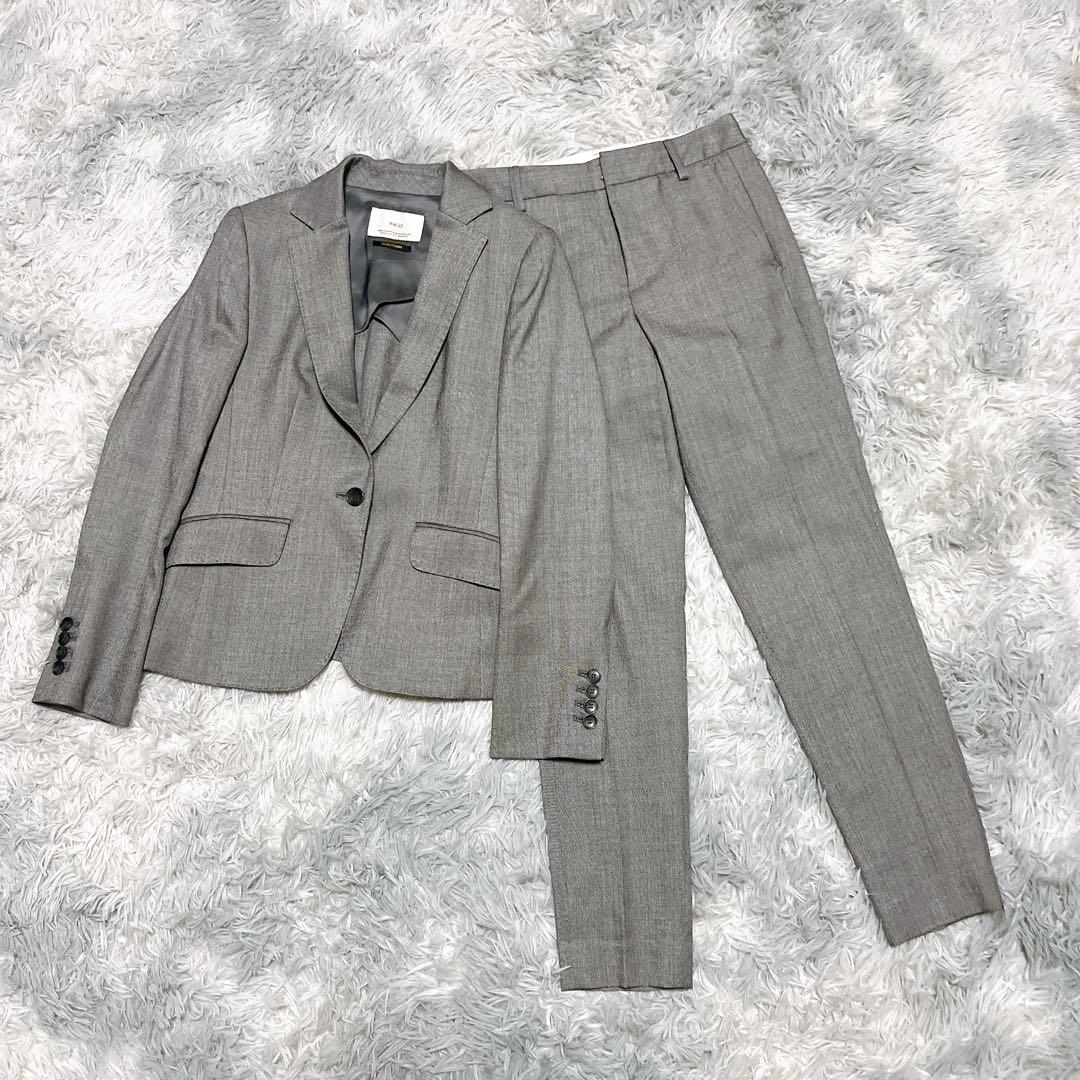 イネド パンツスーツ セットアップ 絹混 グレー 通勤 入学式 日本製 良品 日本製 」 セットアップ レディース 秋冬 3点 ワイドパンツスーツ 入学
