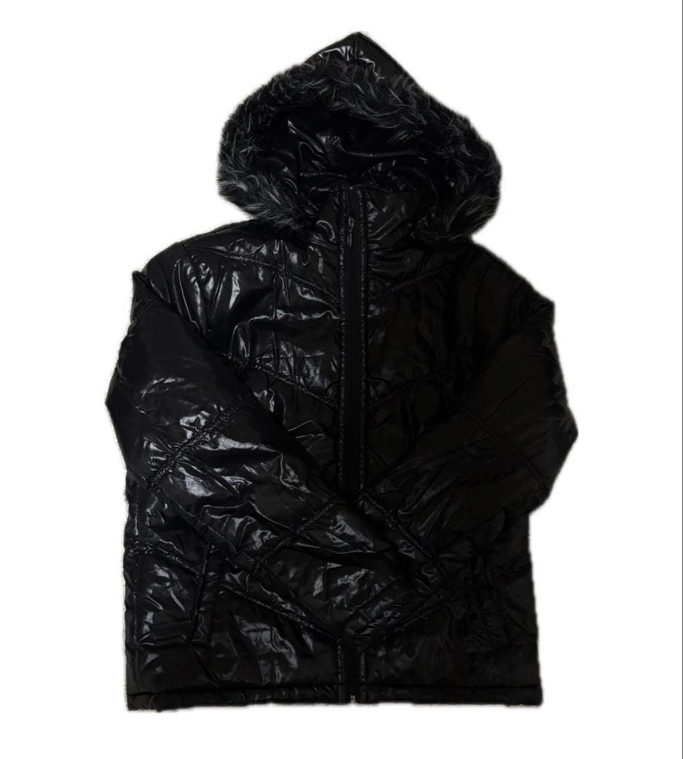 ファー付き ダウンジャケット 黒 光沢 00s Y2K お兄系 Opium 平成