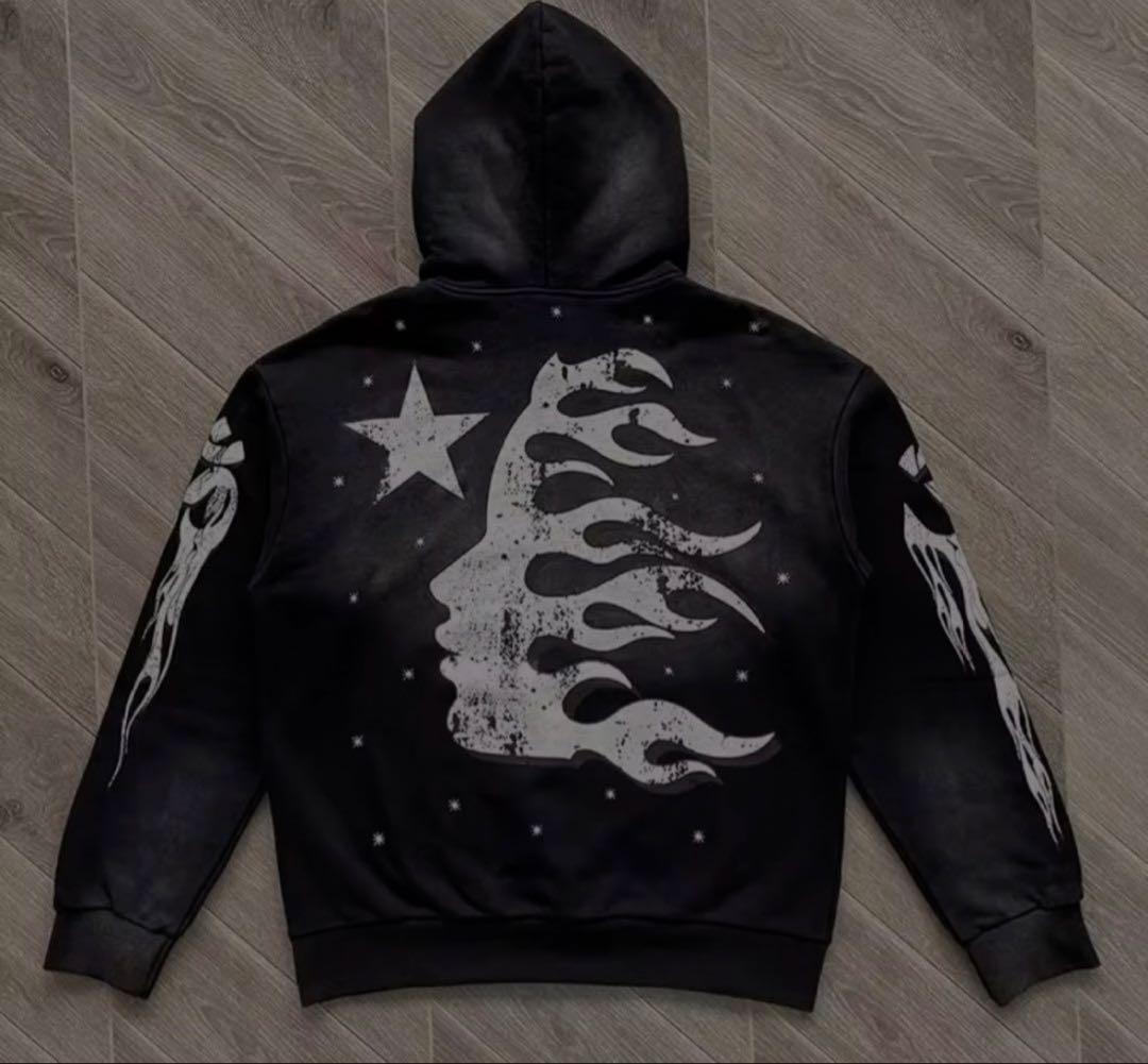 【即日発送】Hellstar ブラック フードパーカー グレー ボンディングウールジャージーパーカー（カットソー）｜BLACK LABEL