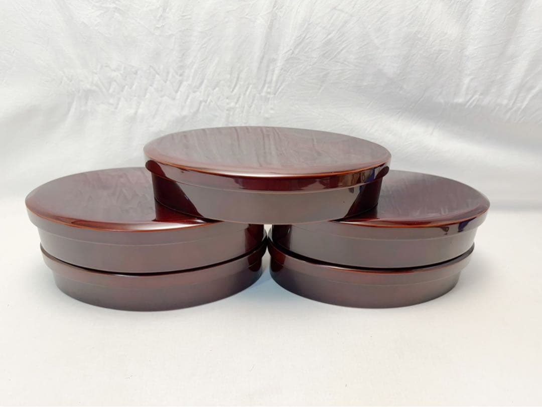 未使用 懐石道具 木製溜塗 小判型 幕の内 弁当箱5客組 内朱 紙箱