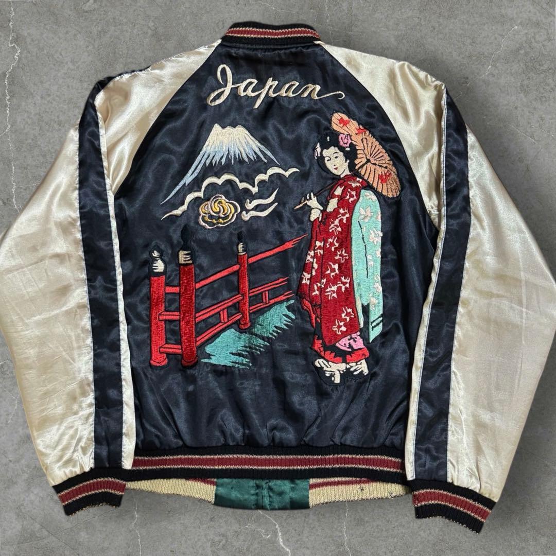 雰囲気抜群 東洋 リバーシブル サテン スカジャン スーベニアジャケット S