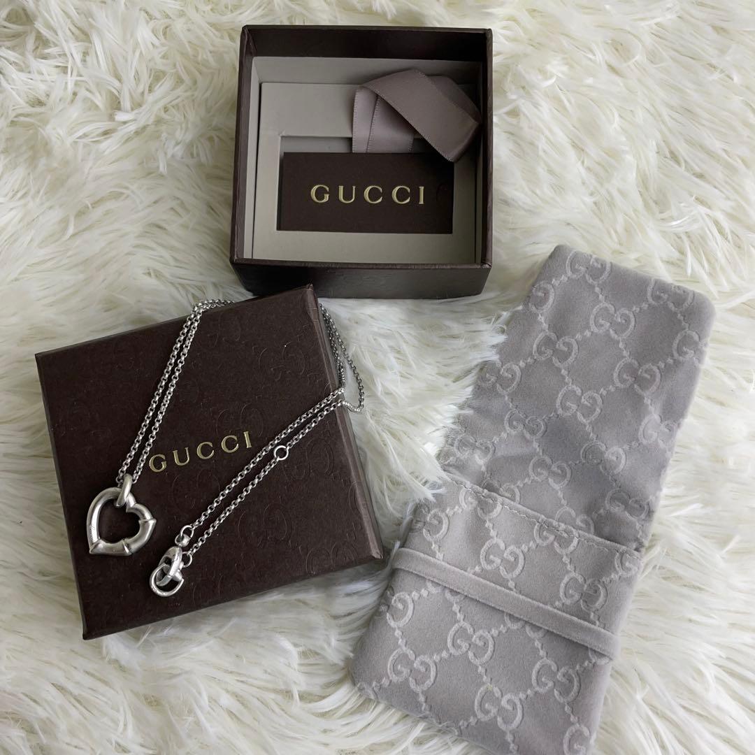 【美品】グッチ ネックレス バンブー ハート シルバー925 箱 保存袋付き