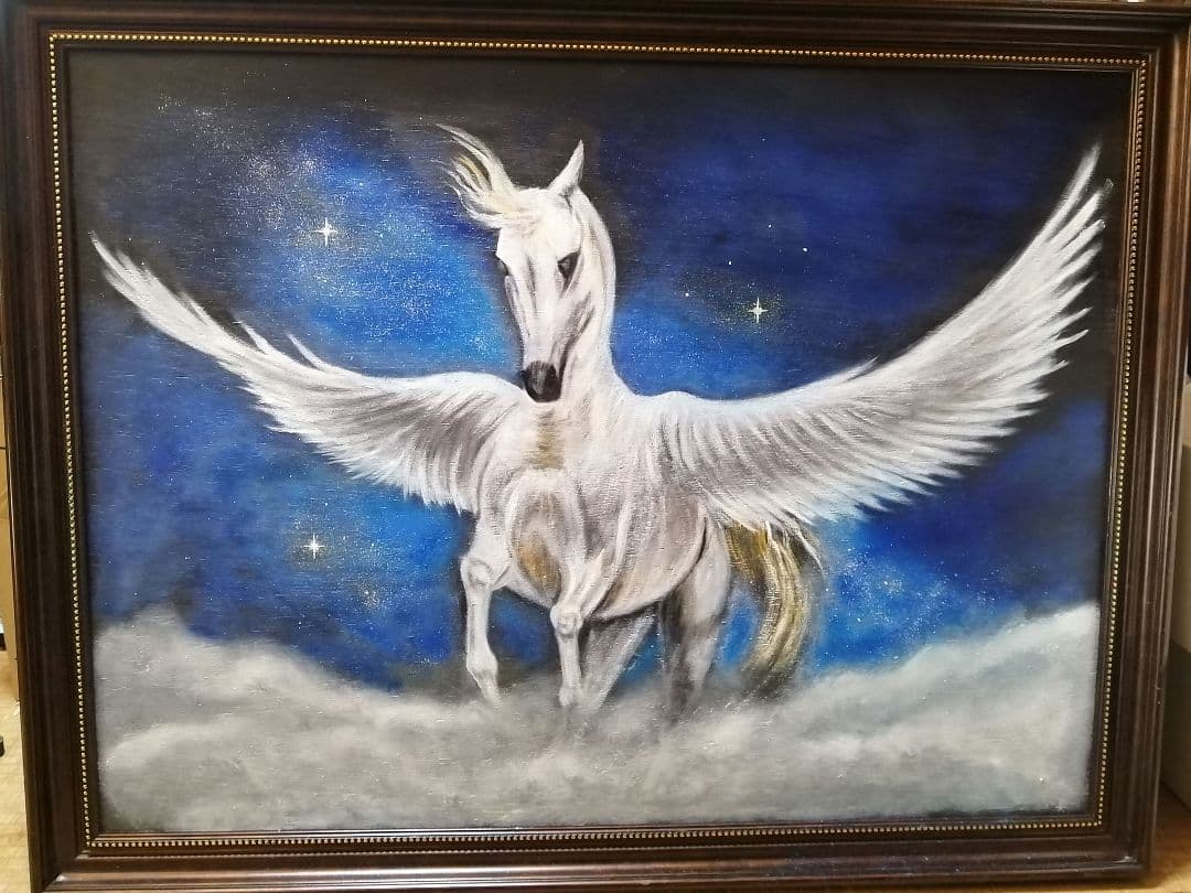 絵画　油彩画　額縁　木製ボード　馬 ペガサス　原画 楽天市場】「九頭馬」M.Hark F8サイズ油彩画・直筆油彩画・油絵・風水