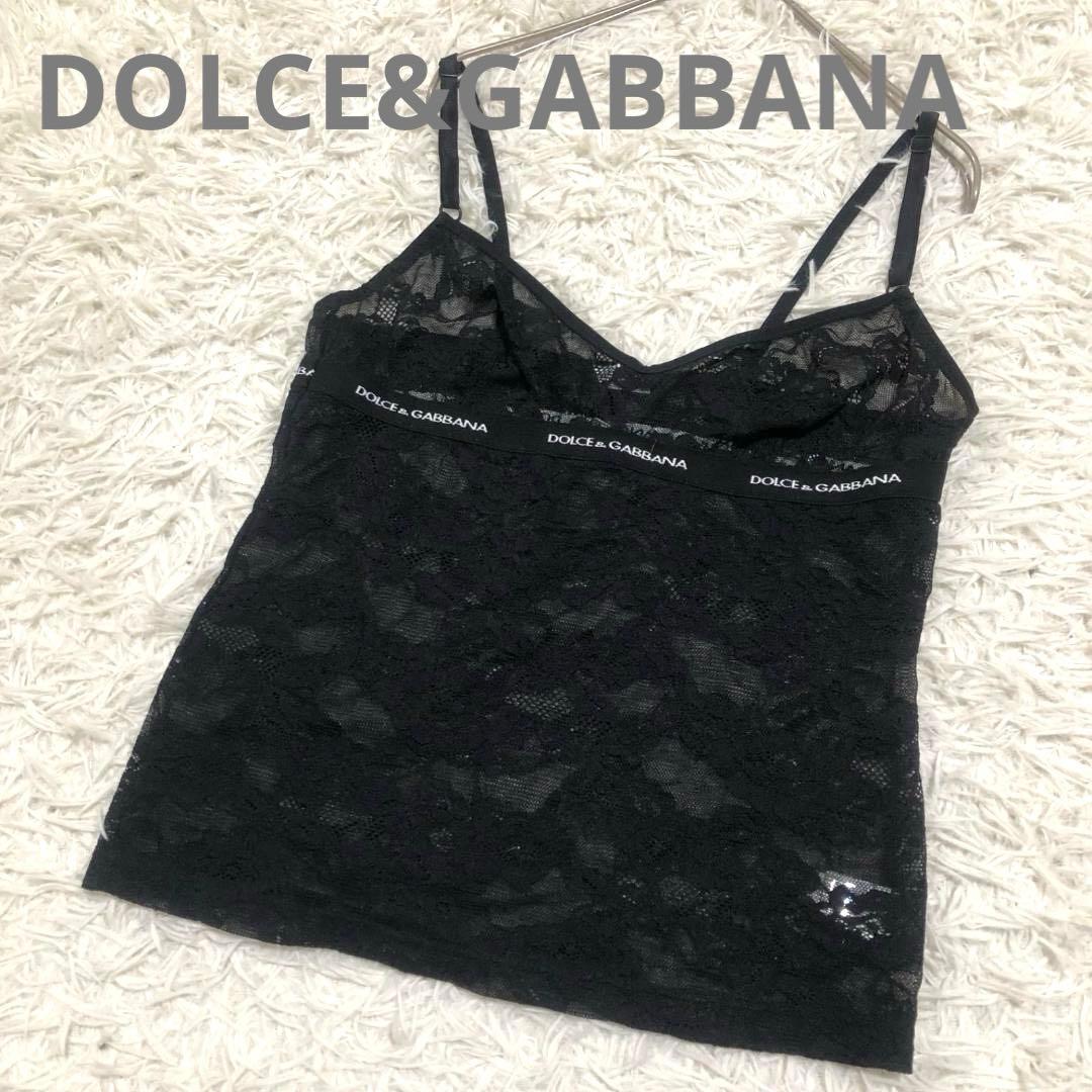 Y2K DOLCE&GABBANA 42 レース テープロゴ キャミソール 黒