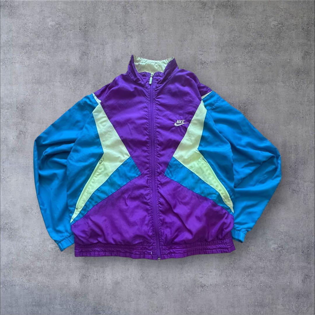 90s ナイキ ナイロンジャケット L マルチカラー 銀タグ 刺繍ロゴ Y2K