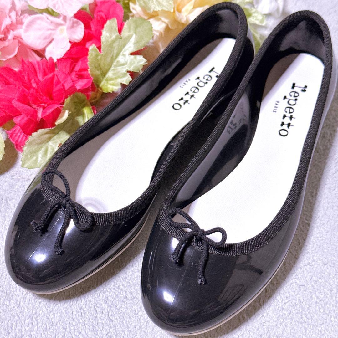 【未使用】repetto サンドリオンバレリーナ フラットシューズ リボン 黒