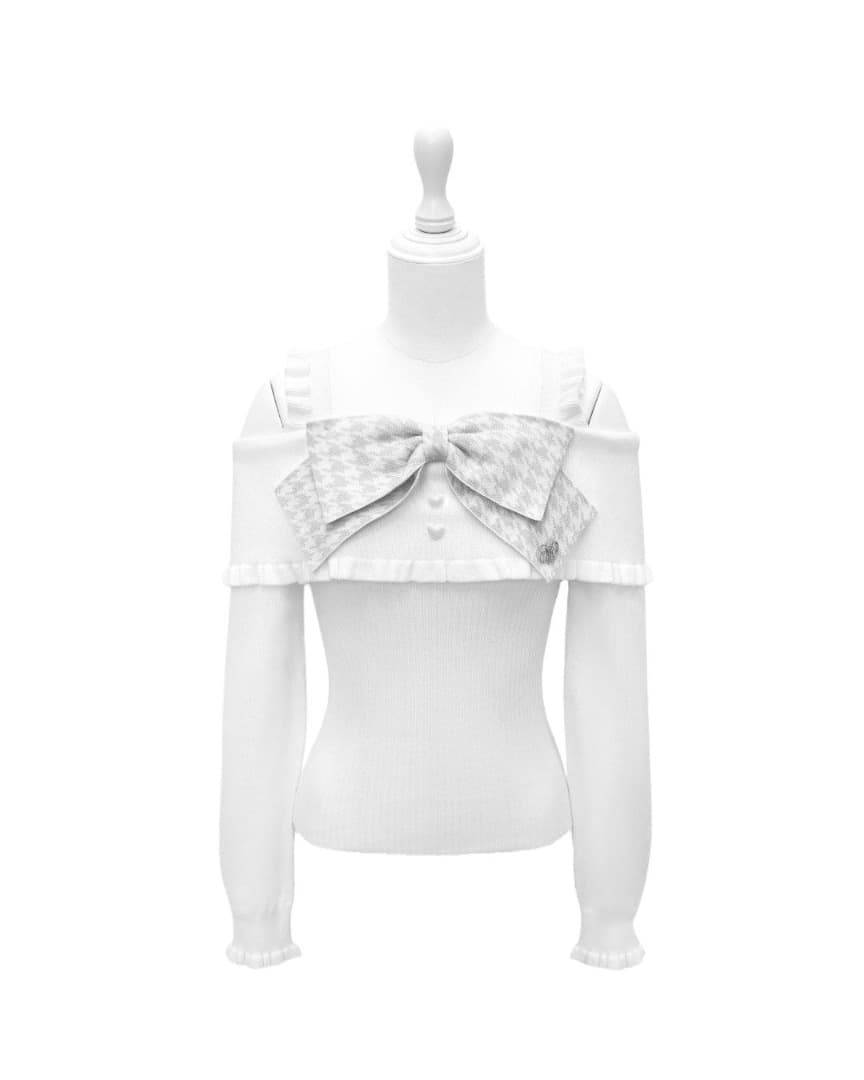 ハニーミュウ　ビッグリボンオフショルニットトップス　ホワイト