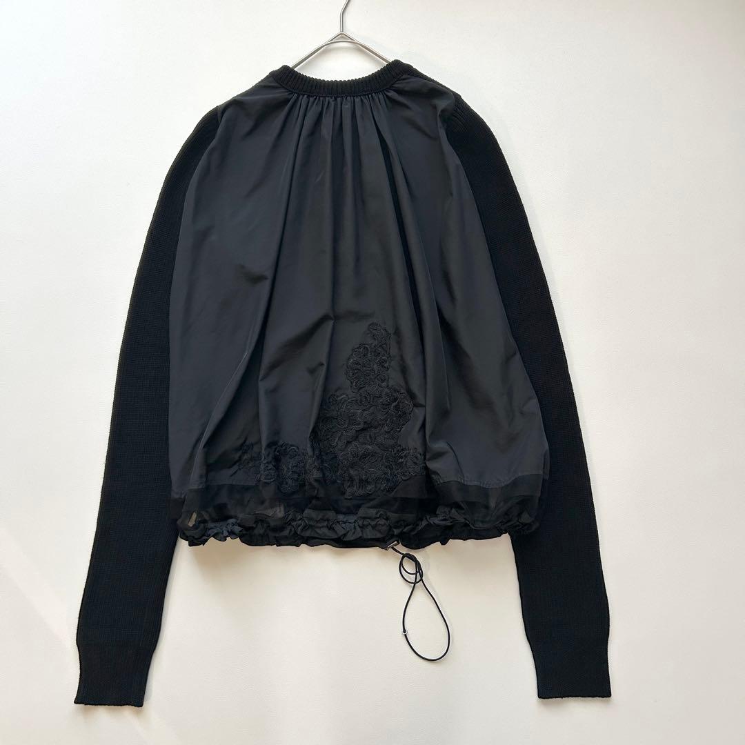 希少✨N°21 ウール ニット 異素材ドッキング バックギャザー レース 黒