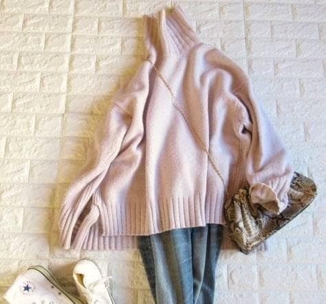 トゥモローランド 上質 カシミヤ混 オーバーサイズ ハイネック ニット 淡ピンク