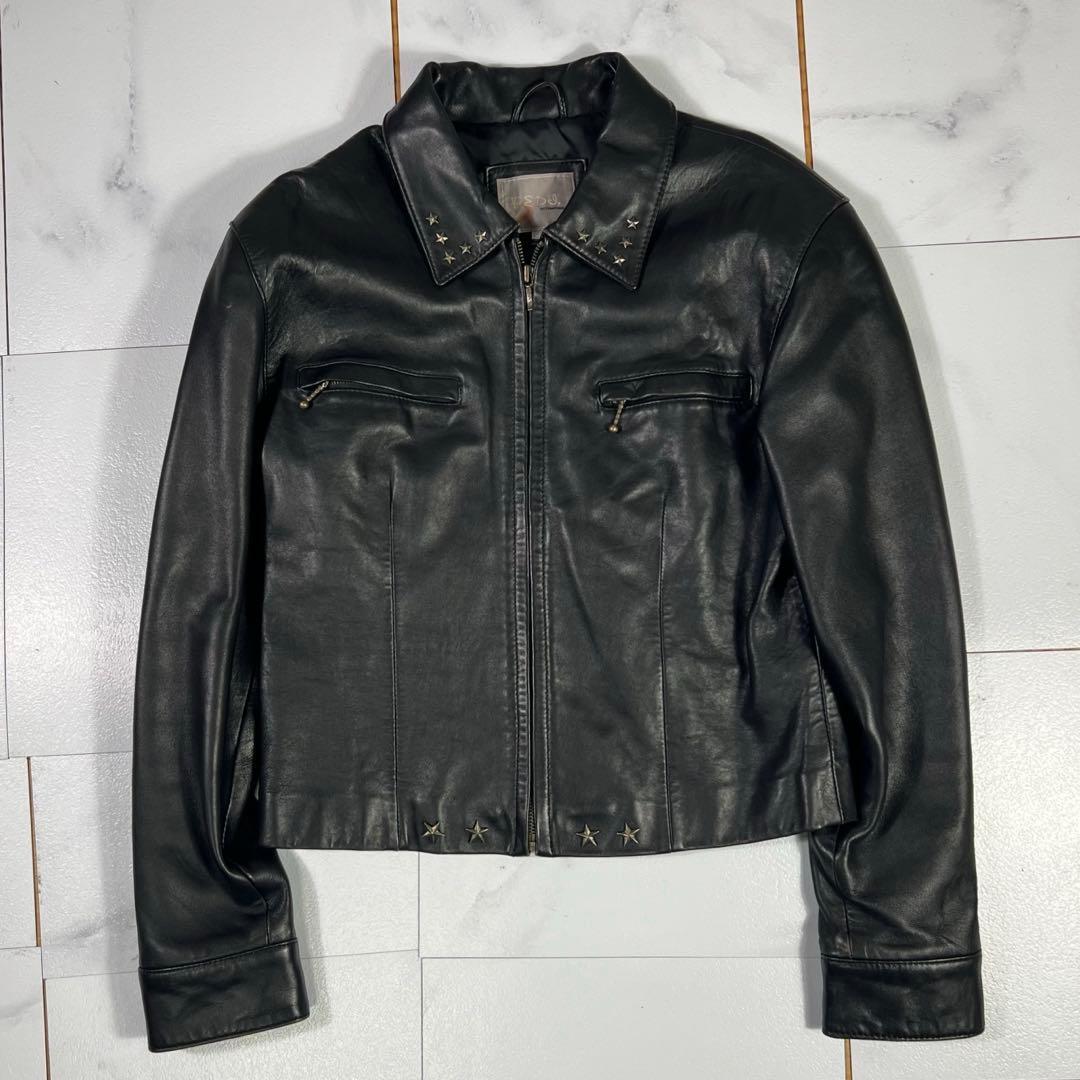 90s レザージャケット シングルライダース スタッズ 星 短丈 ショート丈 ショート丈レザーライダースジャケット[kd92] | レディース