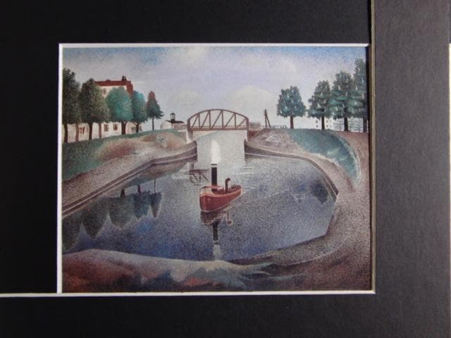 岡鹿之助、【堀割】、希少な画集画、新品高級額 額装付、状態良好