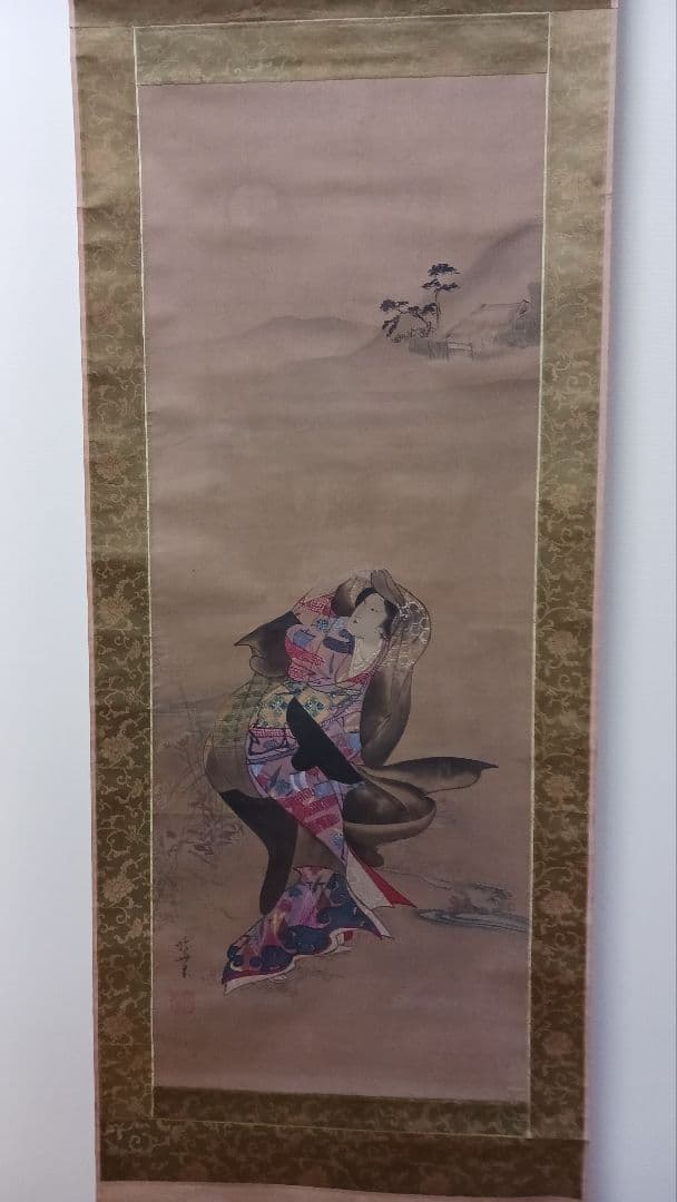 掛軸 肉筆 北舟筆 月下美人図 絹本着色 古美術 骨董 - メルカリ