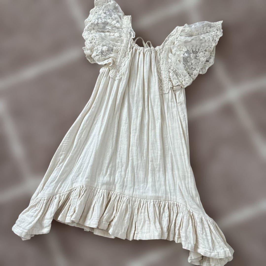 ★ ネグリジェワンピース アイボリー レース付きフリルワンピース 90 ★