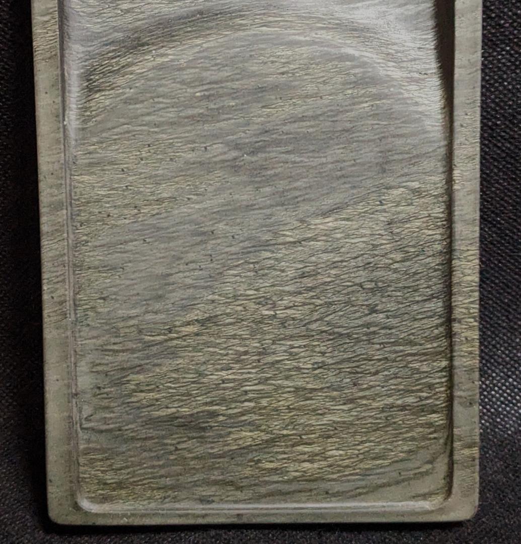 歙州硯 水波羅紋や金暈金星の美石】◇龍尾山◇唐木共箱◇歙硯◇長方六