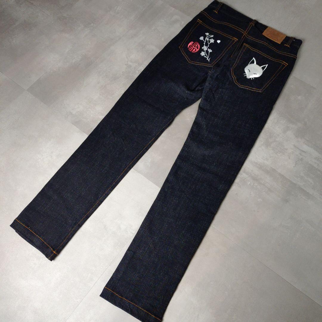 今昔 KON-JAKU 狐 総刺繍 和柄 デニム パンツ 28ブラック - メルカリ