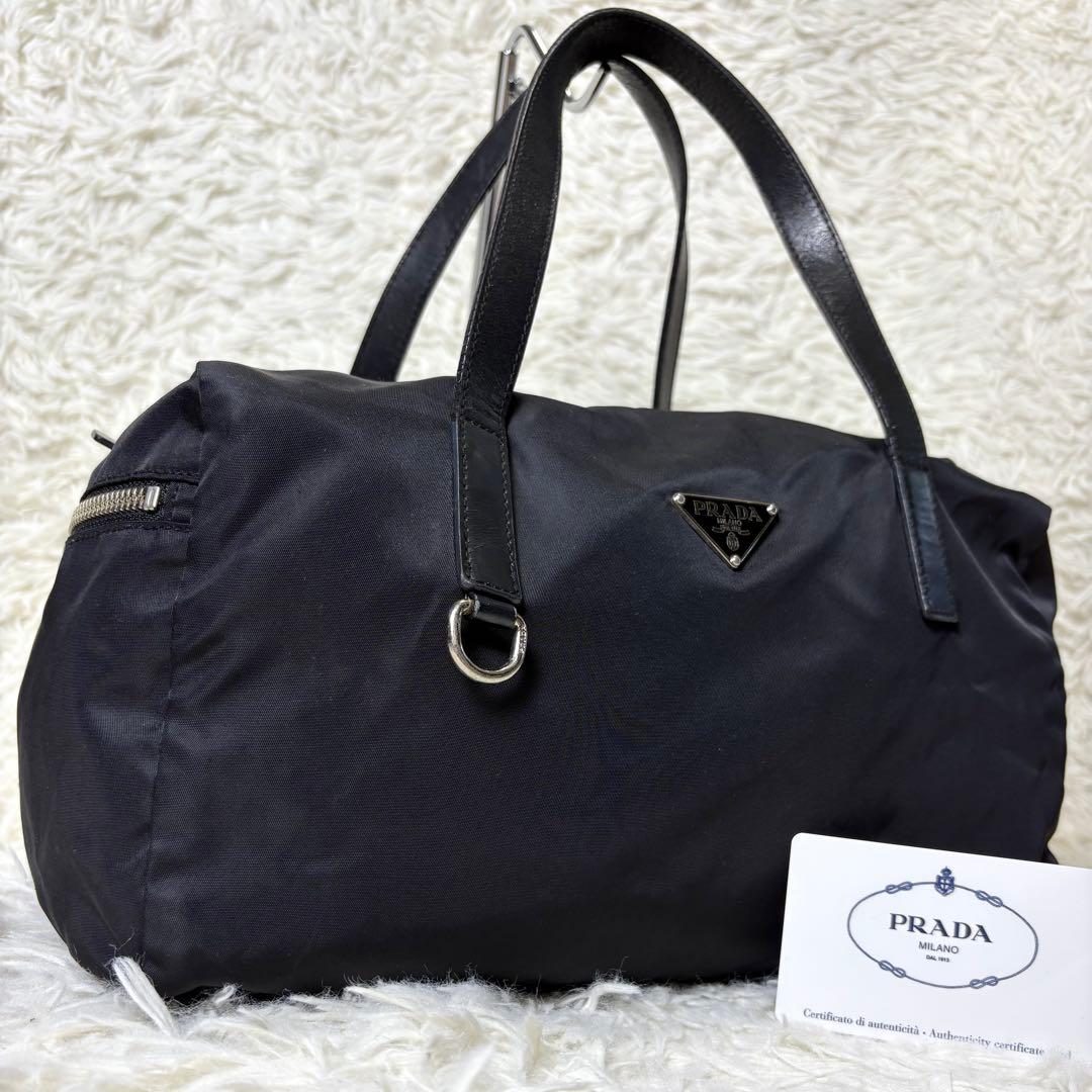 良品✨ PRADA ミニボストンバッグ 三角ロゴ ナイロン レザー ブラック