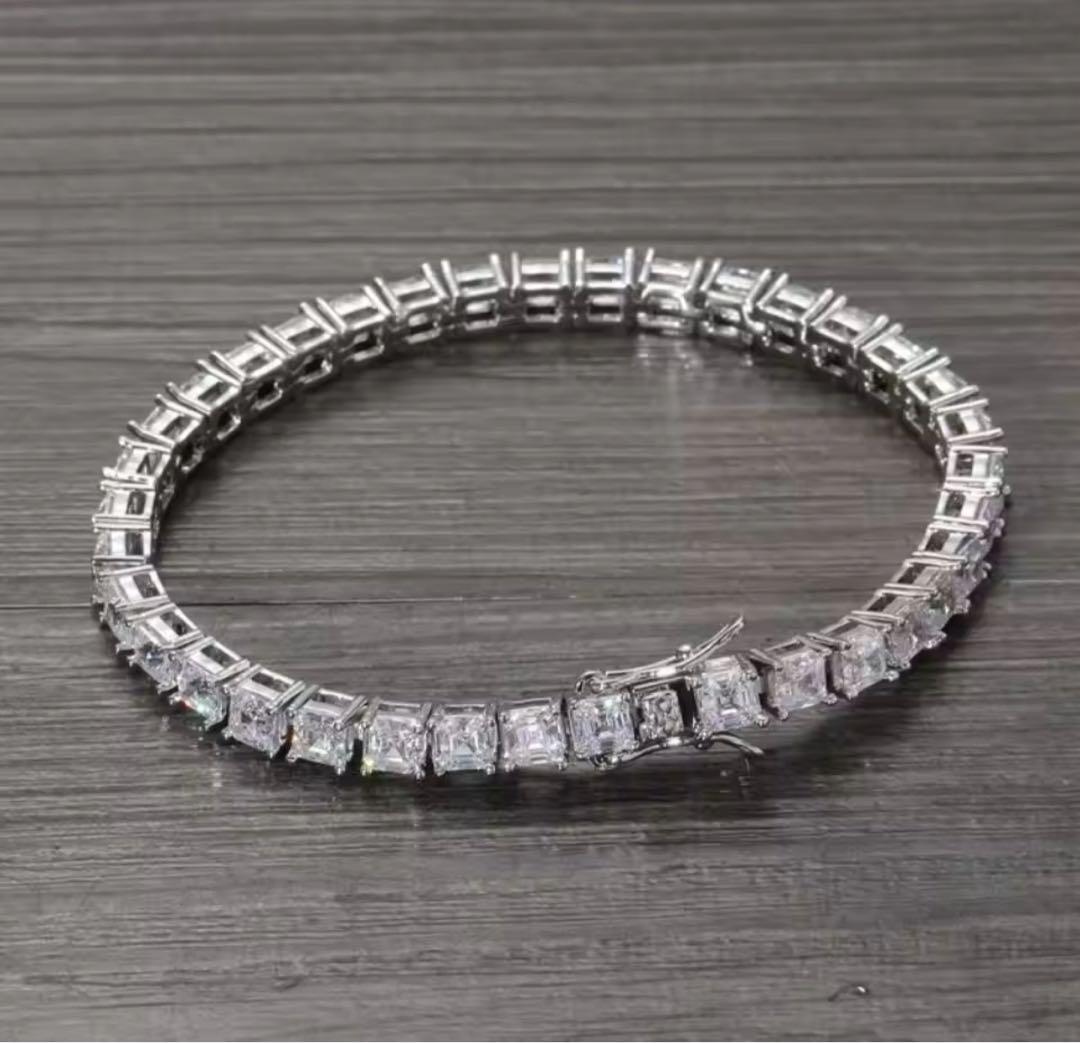 【格を纏う】10ctモアサナイト×S925 テニスチェーンブレスレット｜証明書付