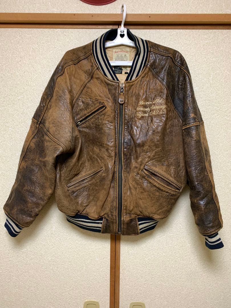 L相当 AVIREX レザー ジャケット メンズ ブラウン