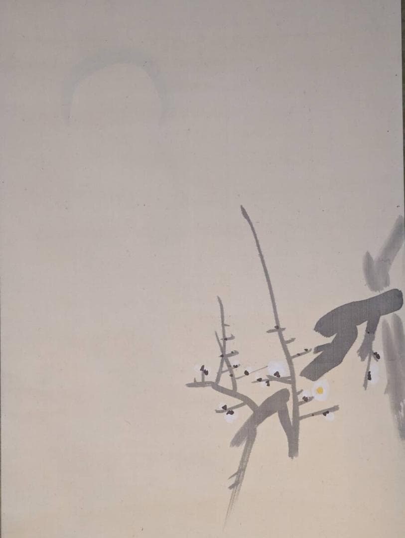真作】掛軸 棚田暁山 月下梅人物図 雅趣彩色画 古画