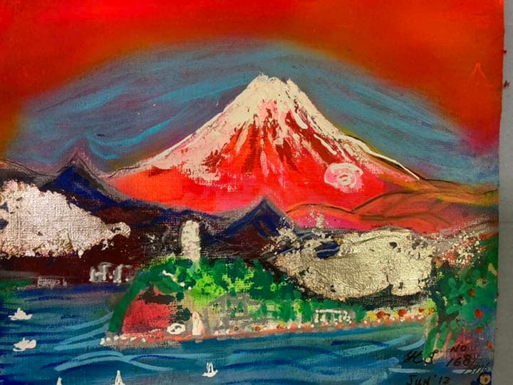 空飛ぶ画家糸川裕志の富士山曼荼羅図の箱絵-ヒロタカk10 Bird of