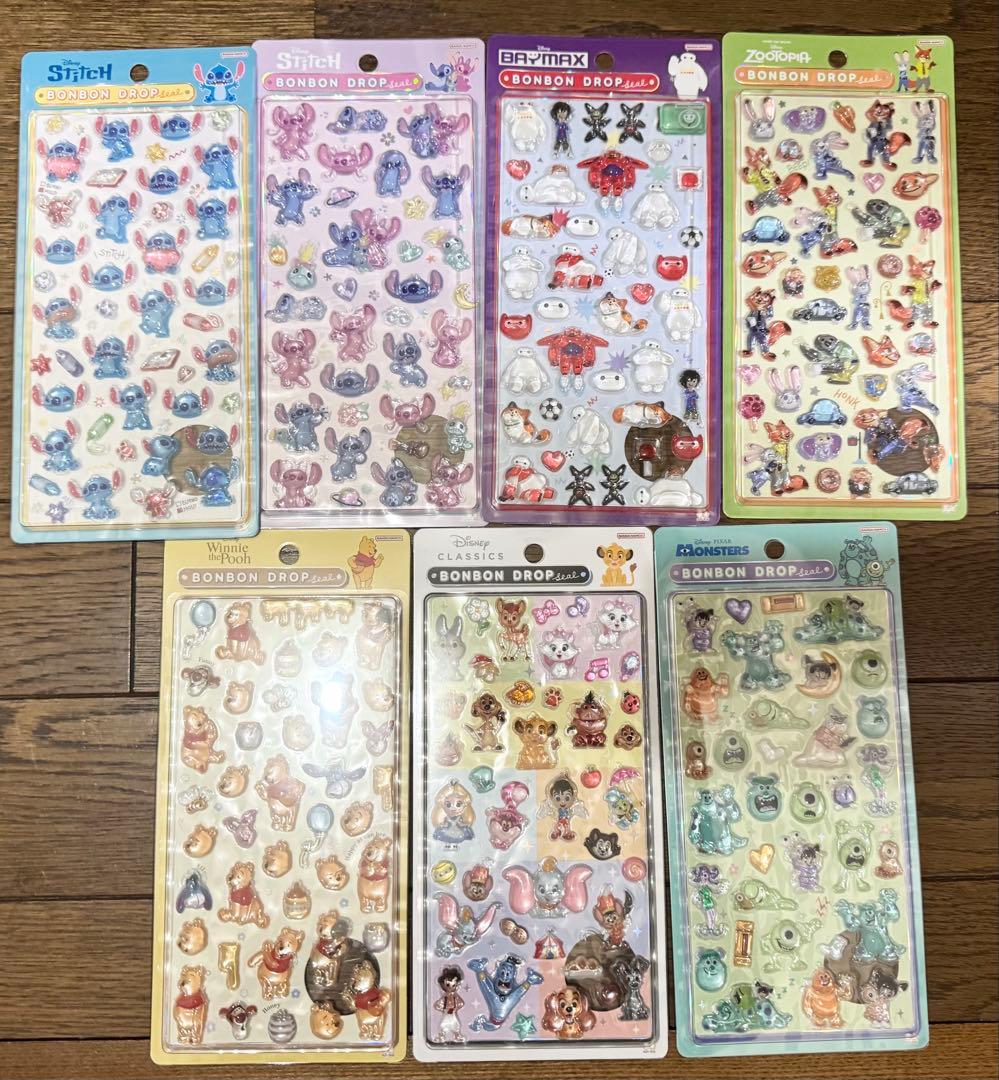 ラスト【正規品】ディズニー　ボンボンドロップシール　7枚セット メール便対応 クラシック 不思議の国のアリス ダンボ ピノキオ