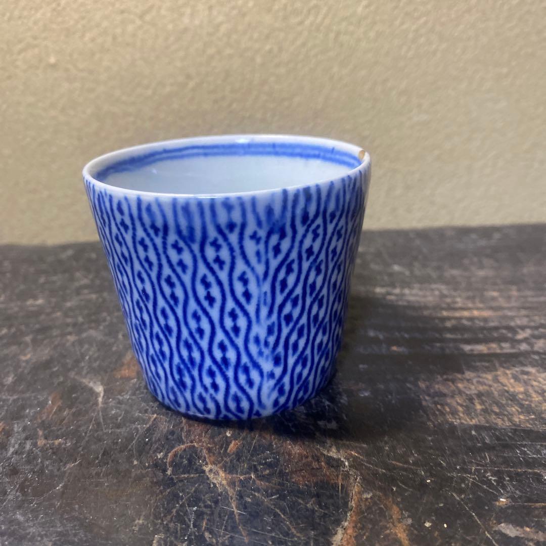 青と白の波模様 お猪口6cm5.5cm