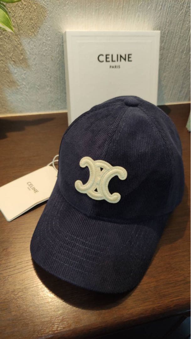 CELINE ネイビー コーデュロイ キャップ