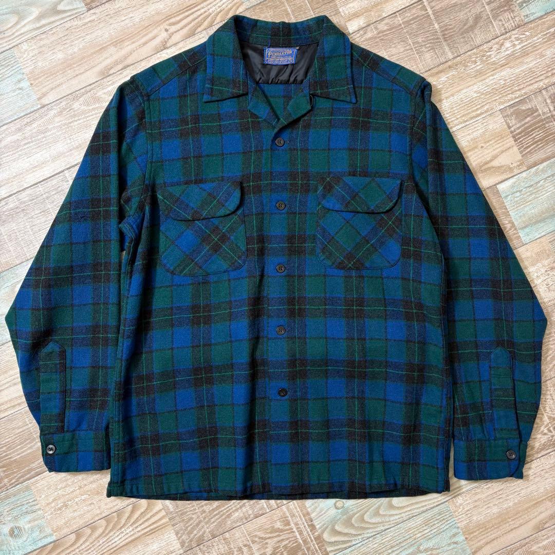 50s PENDLETON ペンドルトン ボードシャツ 開襟 青 緑 M - メルカリ