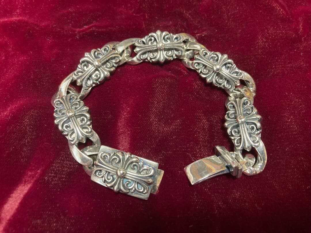 フローラルクロスデザインブレスレット　シルバー925 大きめブレスレット