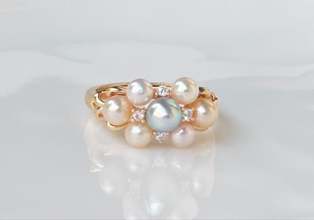 あこや真珠 マルチカラー ベビーパール リング 指輪 フリーサイズ 大人のロマン