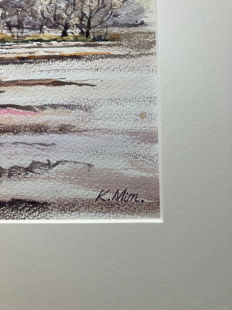 阿蘇岩山(当別町) 早春　三村克彦　水彩画　額なし