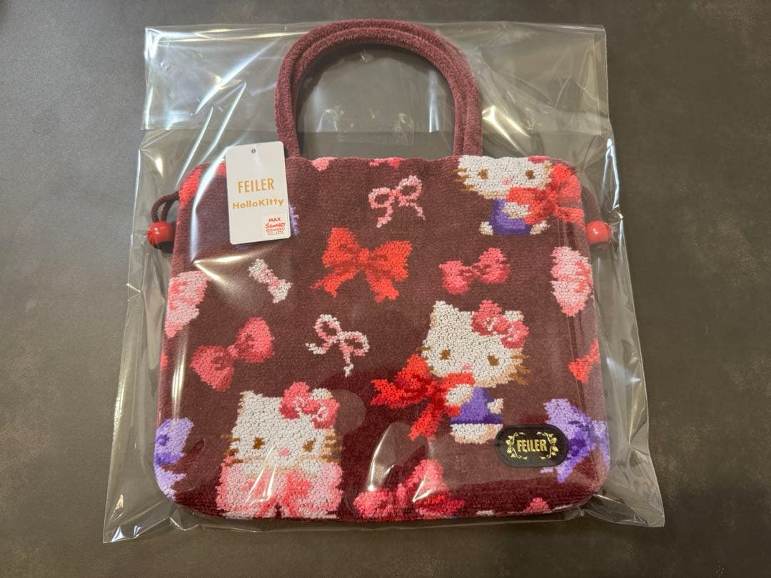 新品未使用 フェイラー　ハローキティ　手付き巾着　リボン　サンリオ コラボ 新品 フェイラー サンリオ ハローキティ フェイラー 手付き巾着
