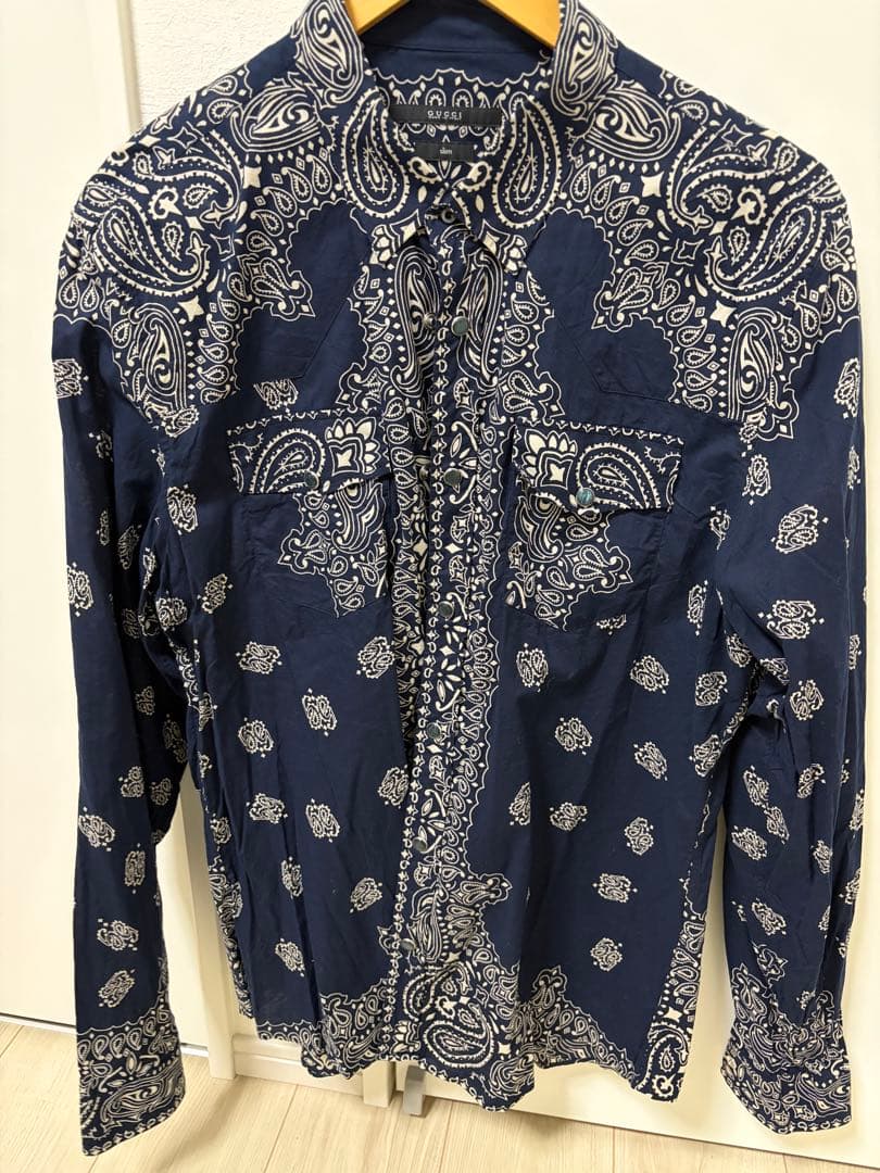 GUCCI ネイビー バンダナ柄 シャツ スリム