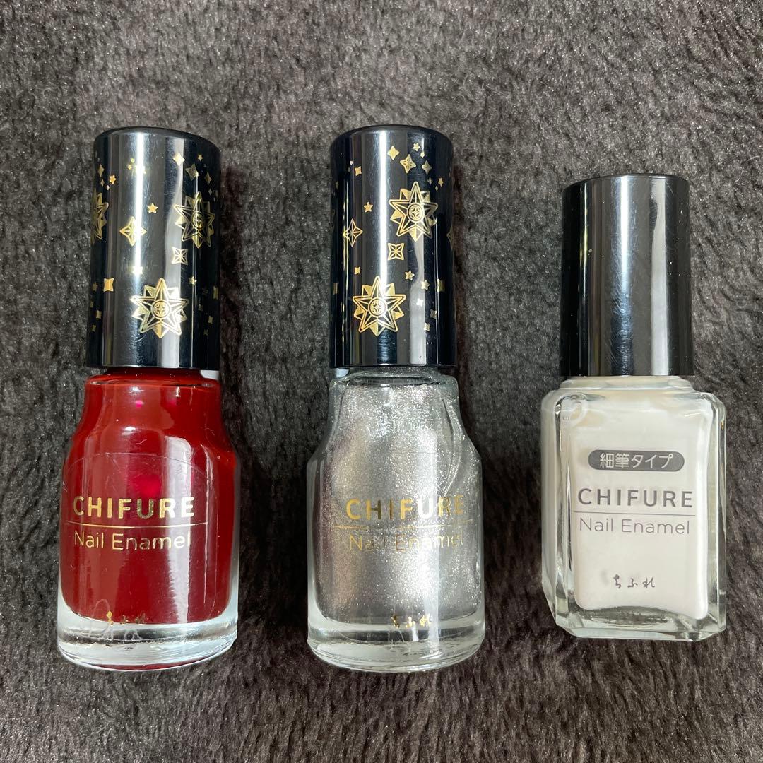 未使用】 ちふれ ネイル エナメル 3点セット レッド・シルバー