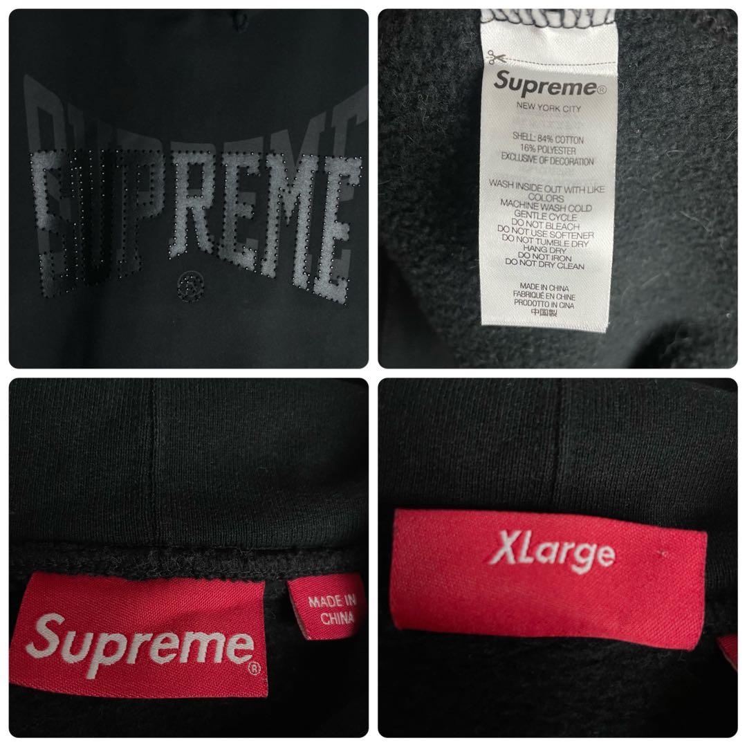 Supreme シュプリーム☆ラインストーンロゴパーカー XL ブラック