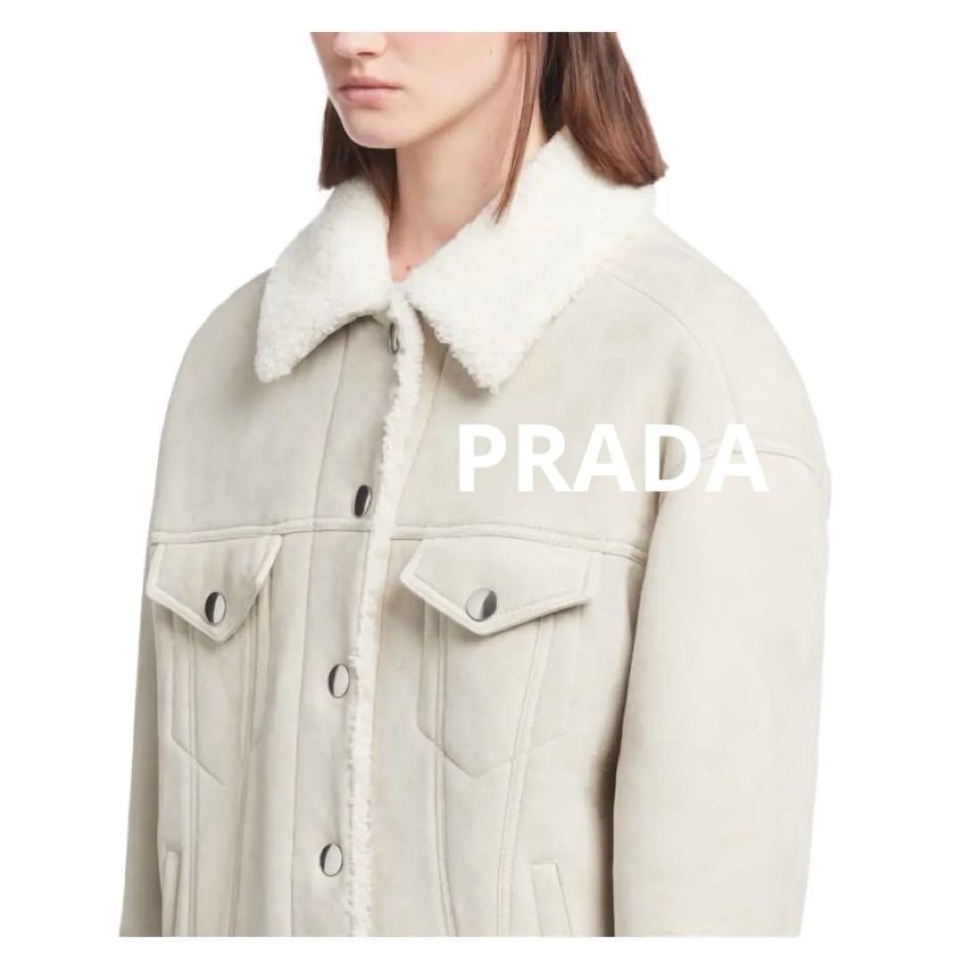 定価約90万 プラダ ムートン レザー シアリング ジャケット ブルゾン