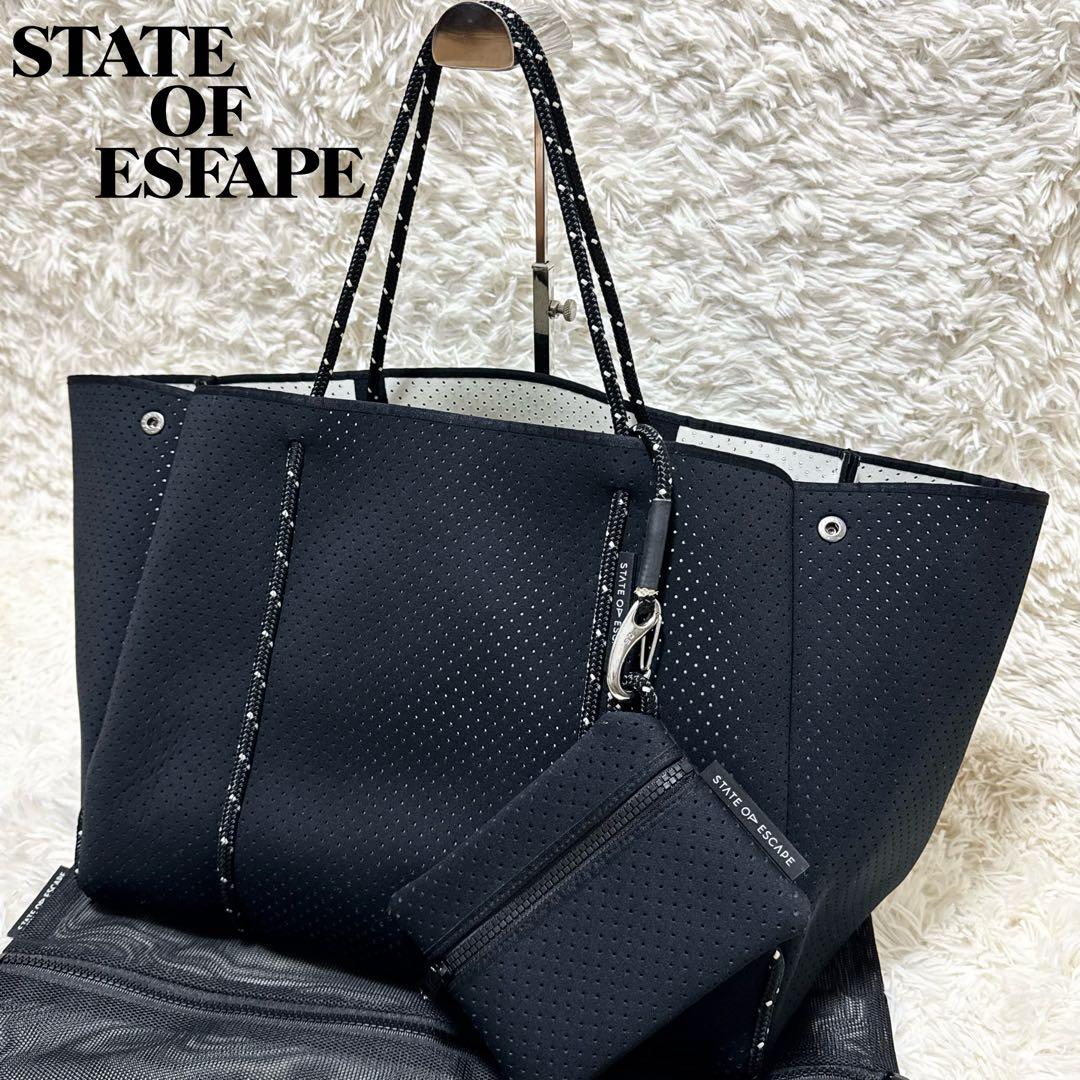 美品✨ ステイトオブエスケープ エスケープトート バイカラー 大容量 黒 白