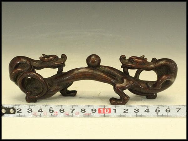 中国美術 竹根 刻 双龍 筆架 文房具(HA384)